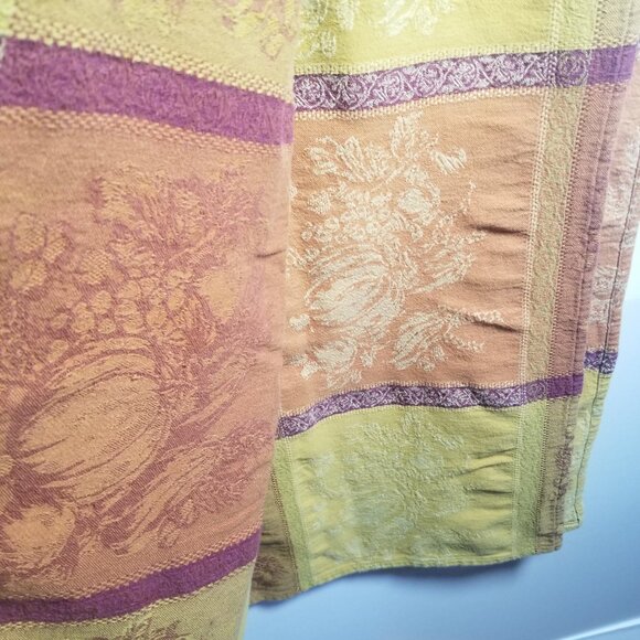 Pumpkin Grid Jacquard Red Gold Cotton Autumn Tablecloth 85L x 54W - Picture 4 of 5